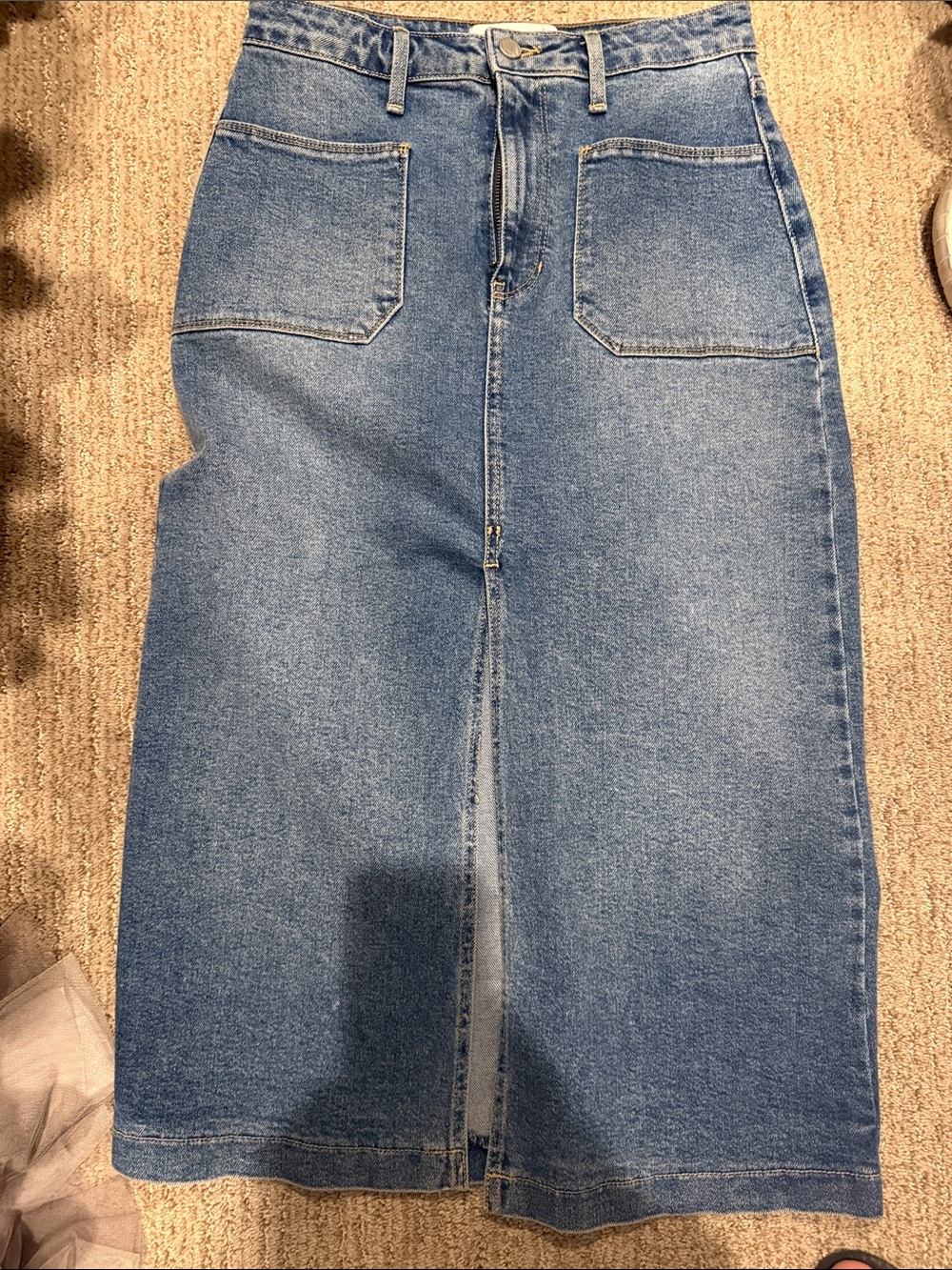 Women’s Blue Denim Midi Skirt - Classic Front-Pocket Design